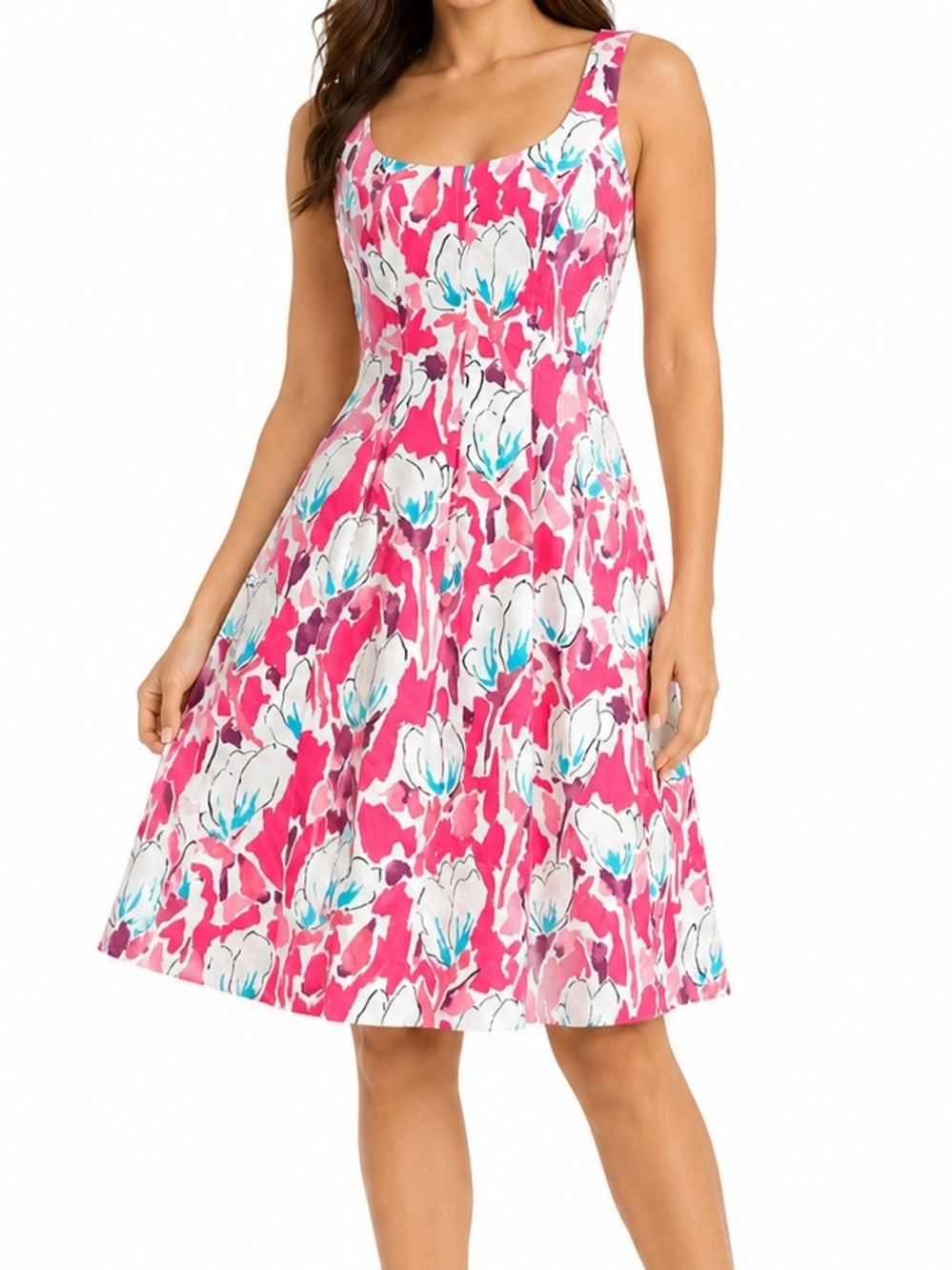 Anne Klein Pink Floral Scoop-Neck Midi Dress NWT
